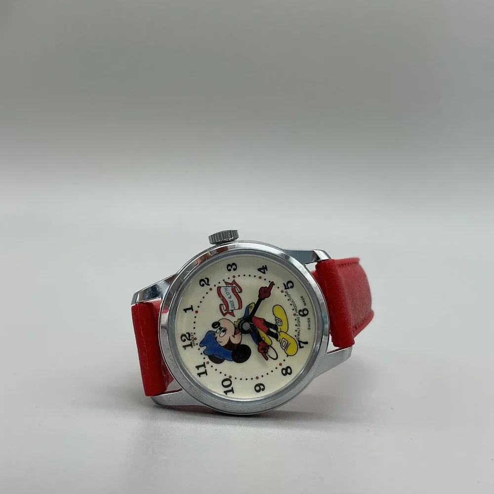 Vintage Bradley Mickey Mouse Boys Watch 30mm Dial Red Swiss Manual Bicentennial